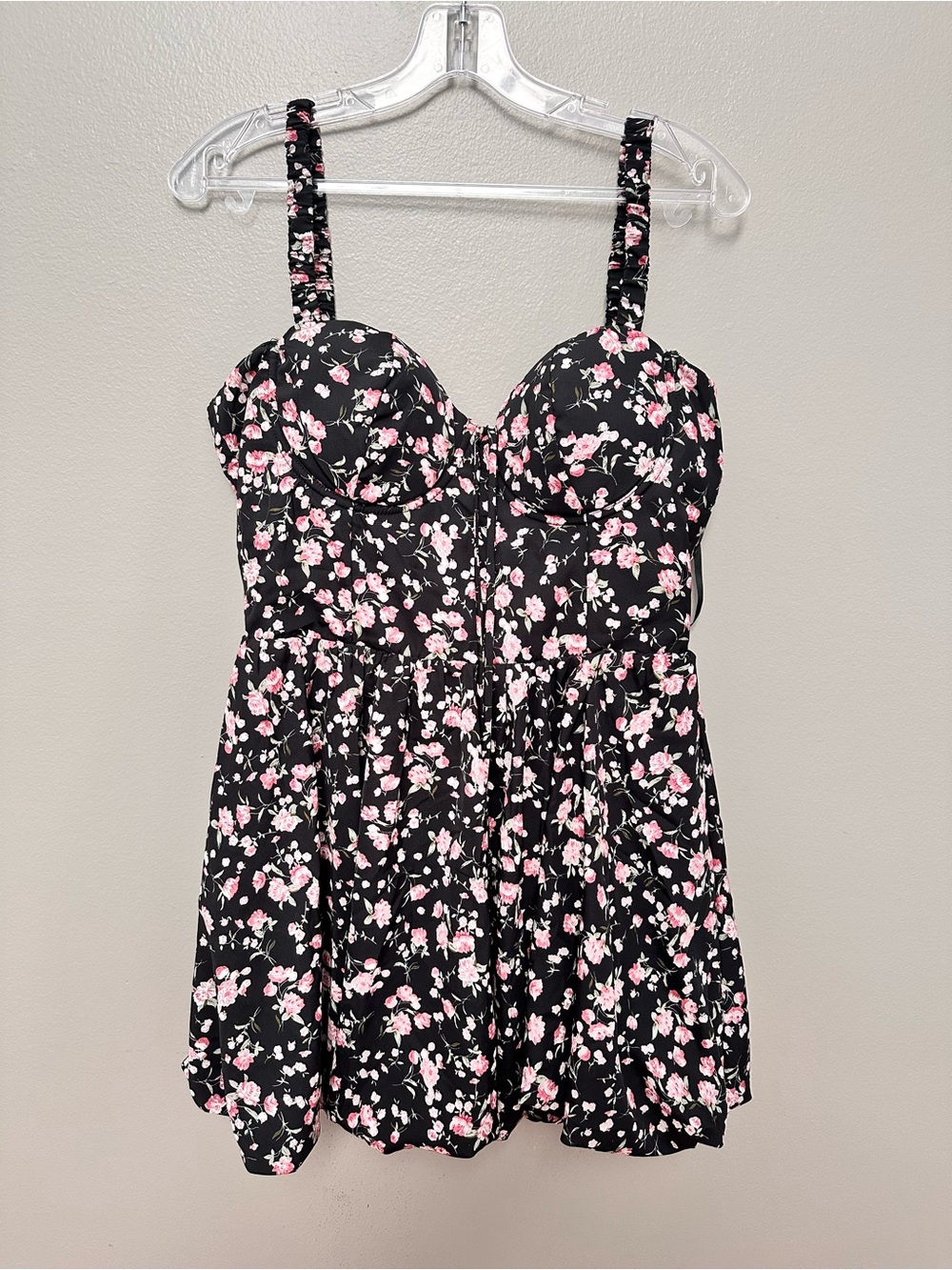 Windsor Black Bustier Floral Bandeau Dress with Pink Blossoms